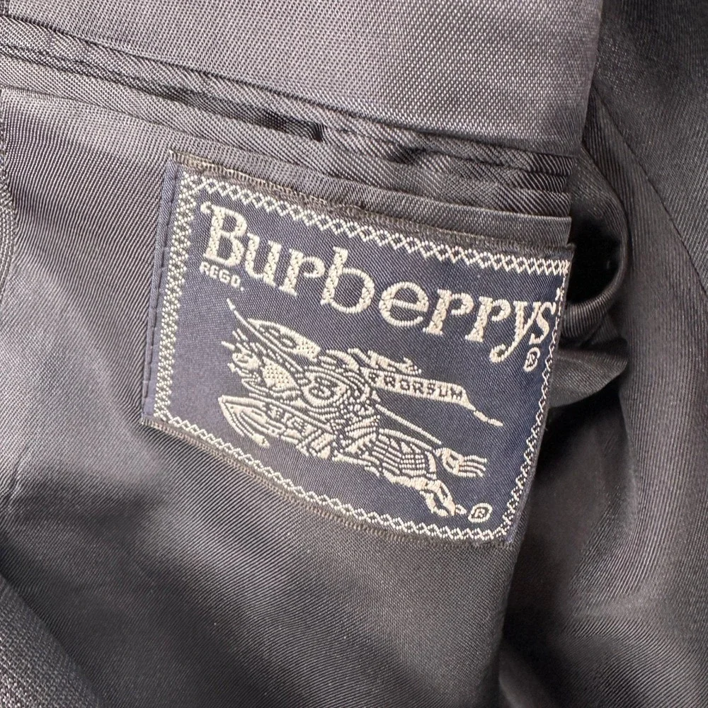 Vintage Burberrys Mens Navy Plaid Blazer‎ Suit Jacket Sport Coat Wool Old Money